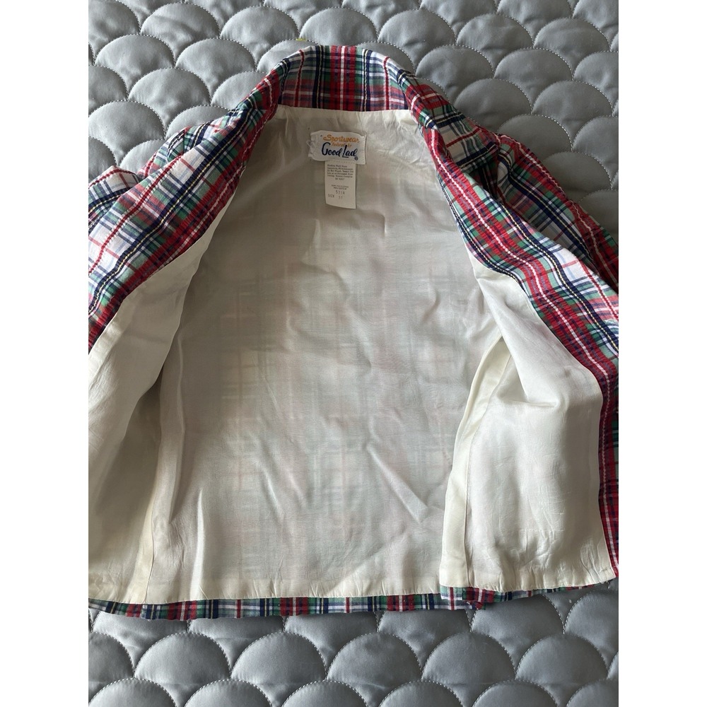 1970's Good Lad Size 2T Vintage Boys Sports Jacket Plaid Red Blue Green White - Picture 5 of 6